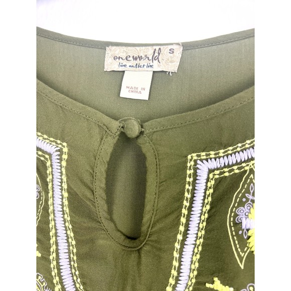 One World Live and Let Live Y2K Size Small Green Boho Fairycore Top - Picture 6 of 9
